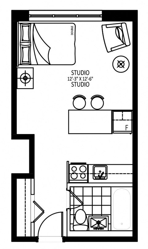 Floor plan for studio, 1 bath, 315 sqft